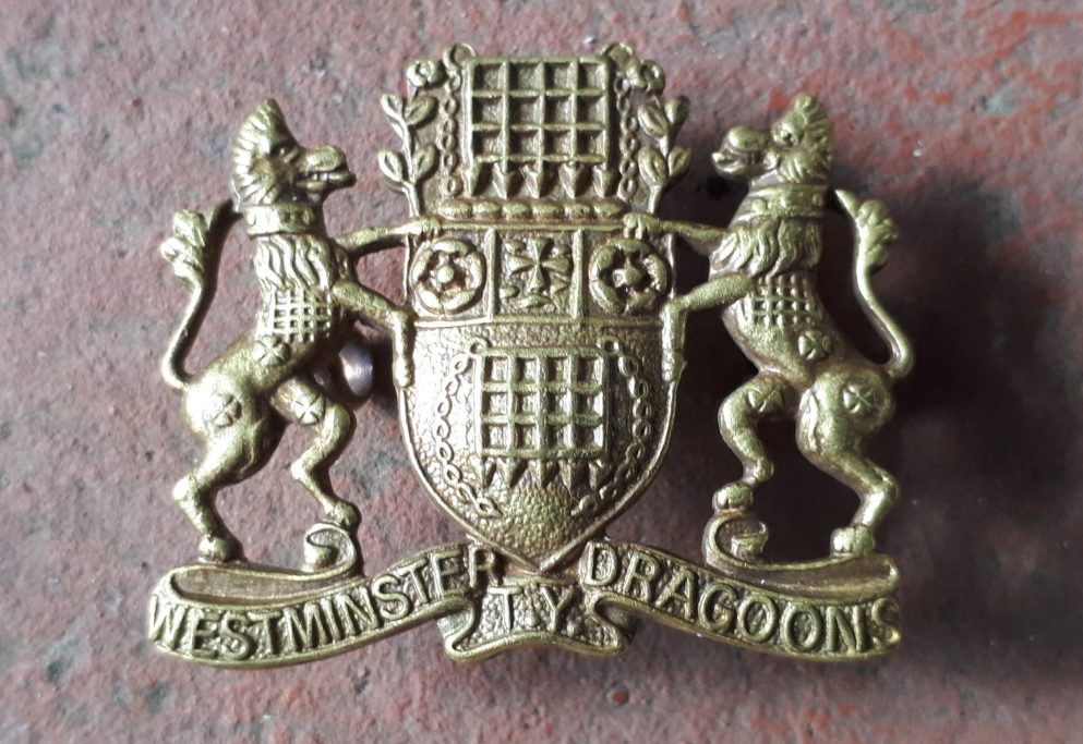 Cap badge of the Westminster Dragoons. Private Collection