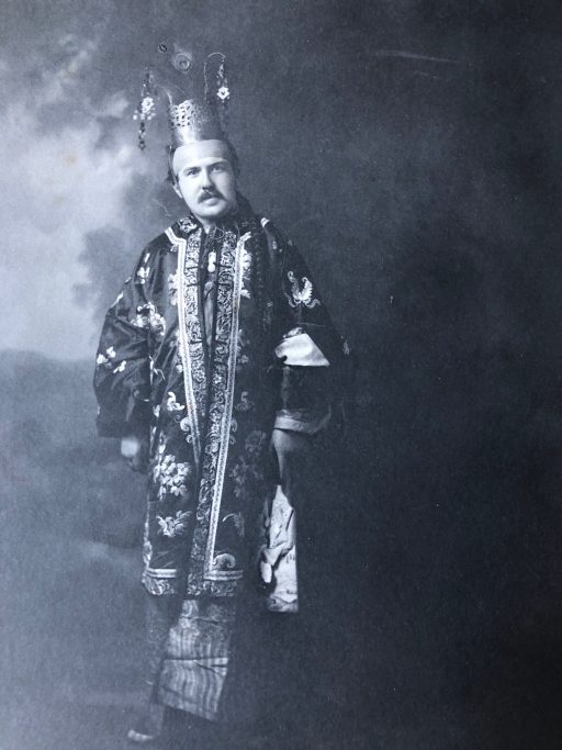 Reginald Farrer in bizarre Asian costume, 1910, Farrer family