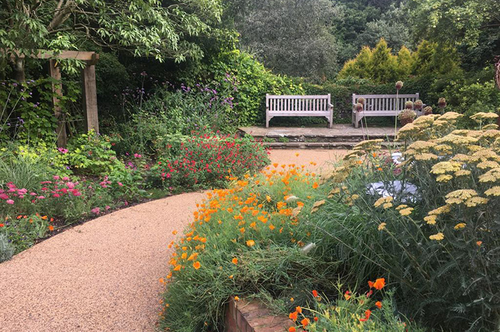 Sensory garden - late summer 2021 - flowers, benches and pergola