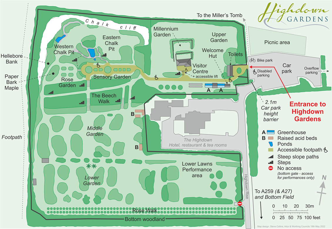 Accessible route, Highdown Gardens site map
